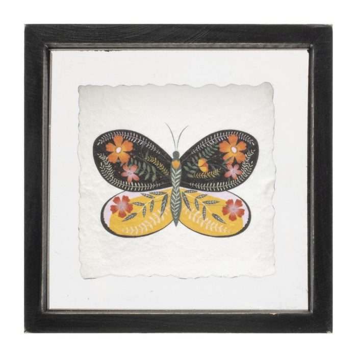 Melrose International Framed Butterfly Block, Set of 2, Black/White