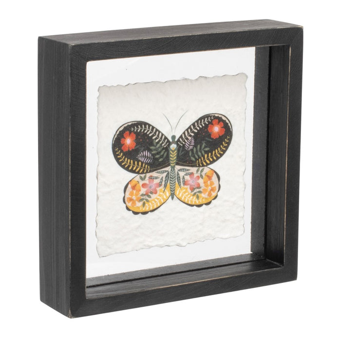 Melrose International Framed Butterfly Block, Set of 2, Black/White