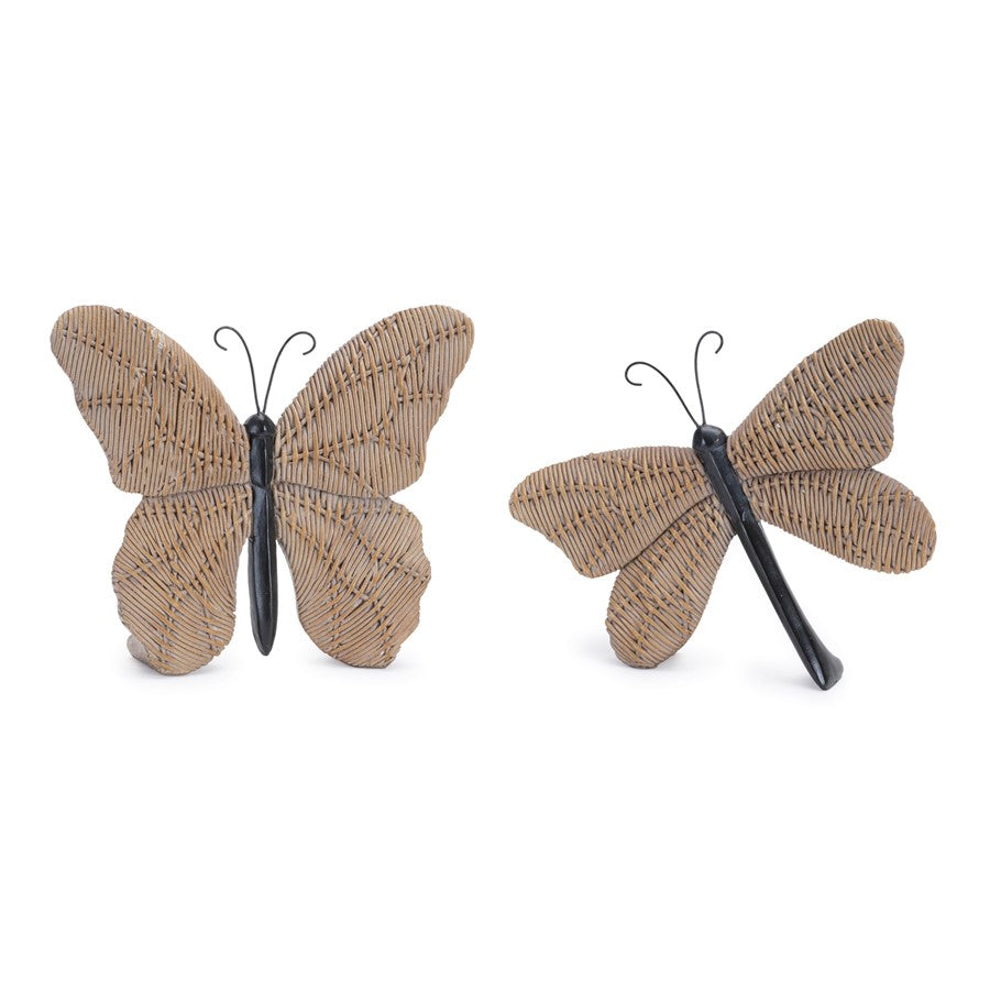 Melrose Wicker Design Butterfly/Dragonfly Shelf Sitter, Set/4, Brown - 92079DS
