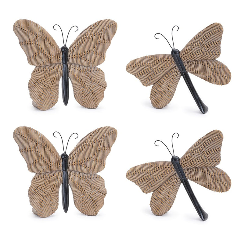 Melrose Wicker Design Butterfly/Dragonfly Shelf Sitter, Set/4, Brown