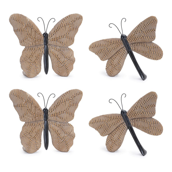 Melrose Wicker Design Butterfly/Dragonfly Shelf Sitter, Set/4, Brown