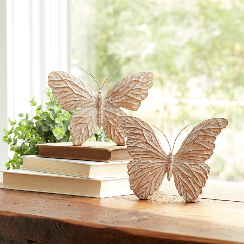 Melrose International Carved Butterfly Shelf Sitter, Set of 4, Beige