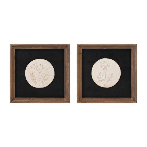 Melrose International Wood Framed Floral Plaque, Set of 2, Black/White - 92085DS