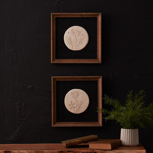 Melrose International Wood Framed Floral Plaque, Set of 2, Black/White