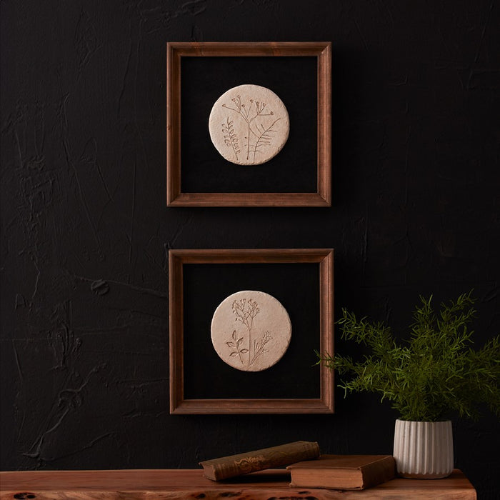 Melrose International Wood Framed Floral Plaque, Set of 2, Black/White