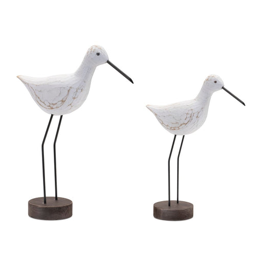 Melrose Carved Wood Sea Bird/Metal Stand, Set of 2, White/Brown - 92088DS