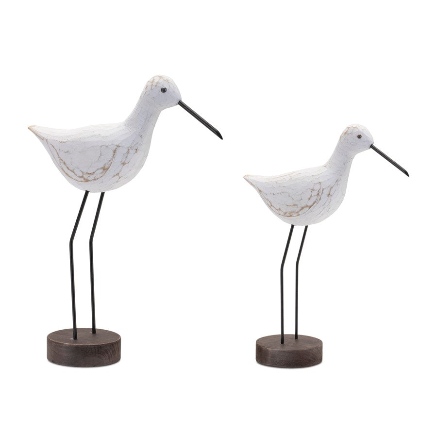 Melrose Carved Wood Sea Bird/Metal Stand, Set of 2, White/Brown - 92088DS