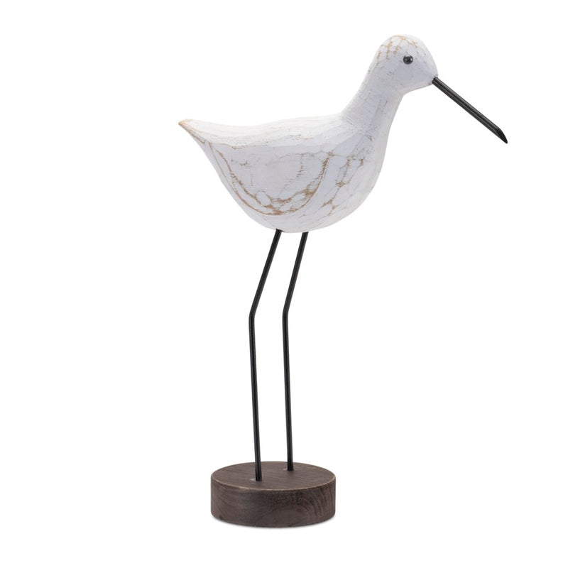 Melrose Carved Wood Sea Bird/Metal Stand, Set of 2, White/Brown