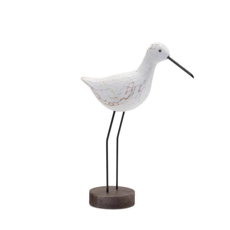 Melrose Carved Wood Sea Bird/Metal Stand, Set of 2, White/Brown