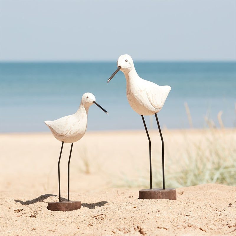Melrose Carved Wood Sea Bird/Metal Stand, Set of 2, White/Brown