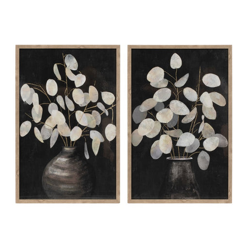 Melrose International Beige Eucalyptus Print, Set of 2, Black/Grey - 92099DS