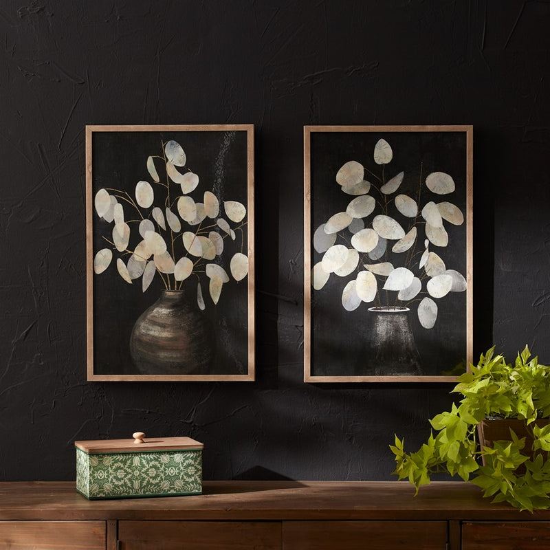 Melrose International Beige Eucalyptus Print, Set of 2, Black/Grey