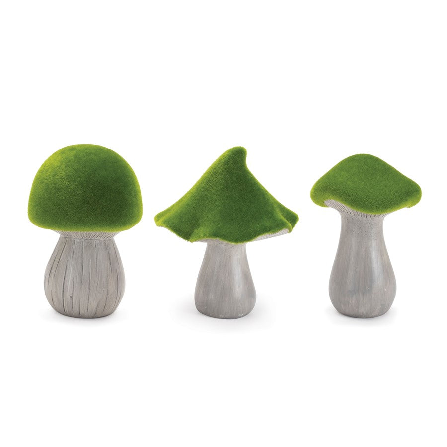Melrose International Mossy Terra Cotta Mushroom, Set of 3, Green/Grey - 92101DS