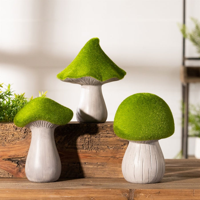 Melrose International Mossy Terra Cotta Mushroom, Set of 3, Green/Grey
