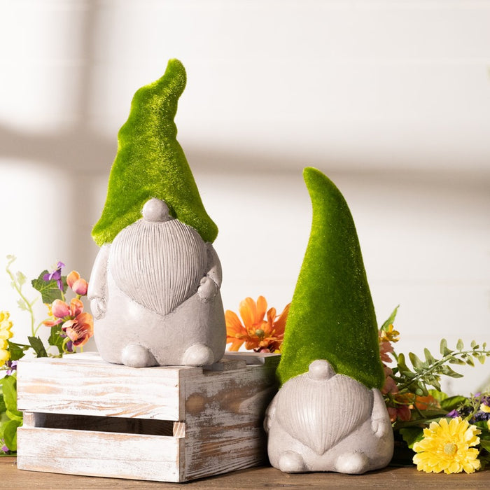 Melrose International Mossy Terra Cotta Gnome, Set of 2, Green/Grey