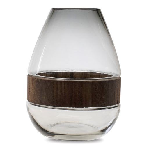 Melrose International Glass Vase/Natural Wood Accent 10"H, Brown/Grey - 92116DS