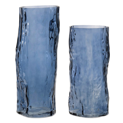 Melrose International Blue Wavy Glass Vase, Set of 2, Blue - 92118DS