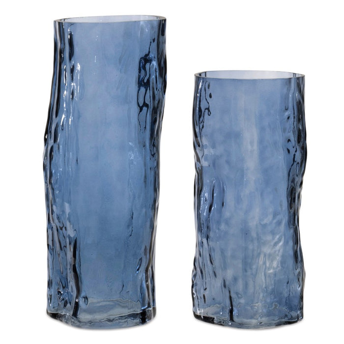 Melrose International Blue Wavy Glass Vase, Set of 2, Blue - 92118DS