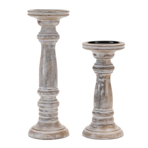 Melrose International Washed Mango Wood Candle Holder, Set of 2, Beige - 92148DS