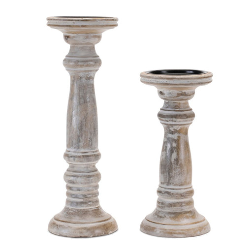 Melrose International Washed Mango Wood Candle Holder, Set of 2, Beige