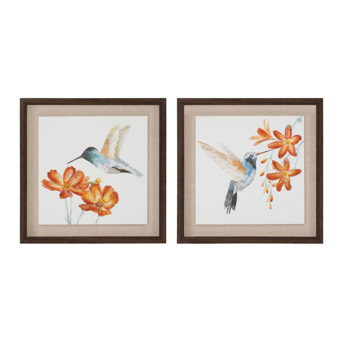 Melrose Framed Hummingbird Floral Print, Set of 2, White/Green/Blue - 92149DS