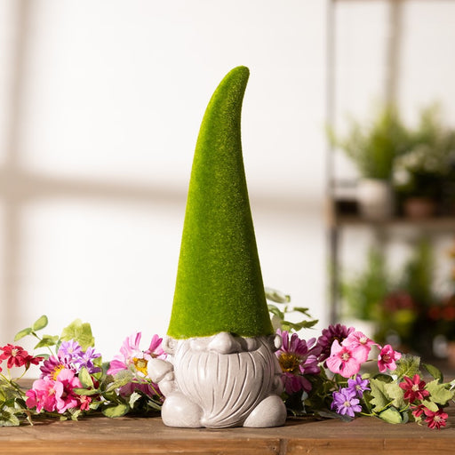 Melrose Mossy Terra Cotta Gnome Statue, Set of 2, Green/Grey