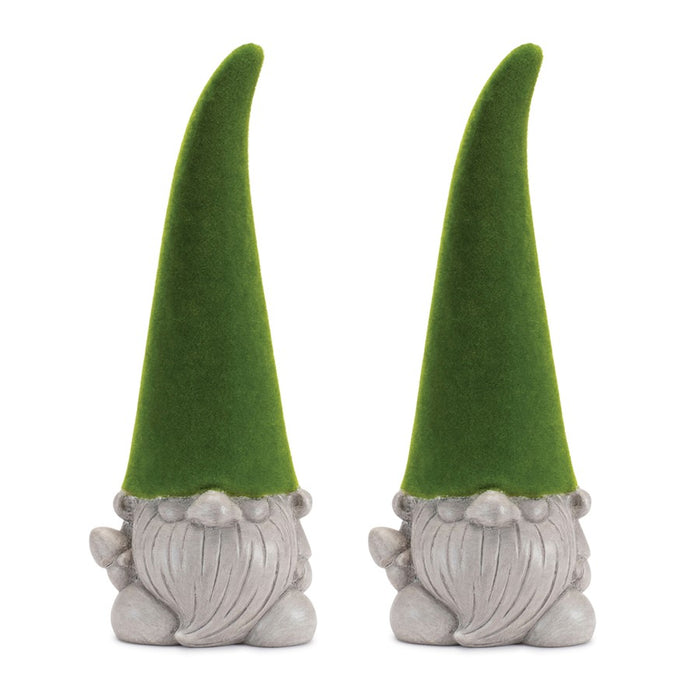 Melrose Mossy Terra Cotta Gnome Statue, Set of 2, Green/Grey