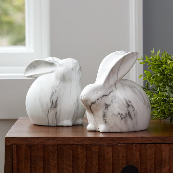 Melrose Marble Design Rabbit Shelf Sitter, Set of 2, White/Grey