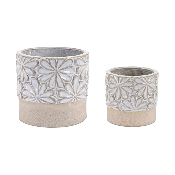 Melrose International Ceramic Floral Planter, Set of 2, Grey/Beige - 92166DS