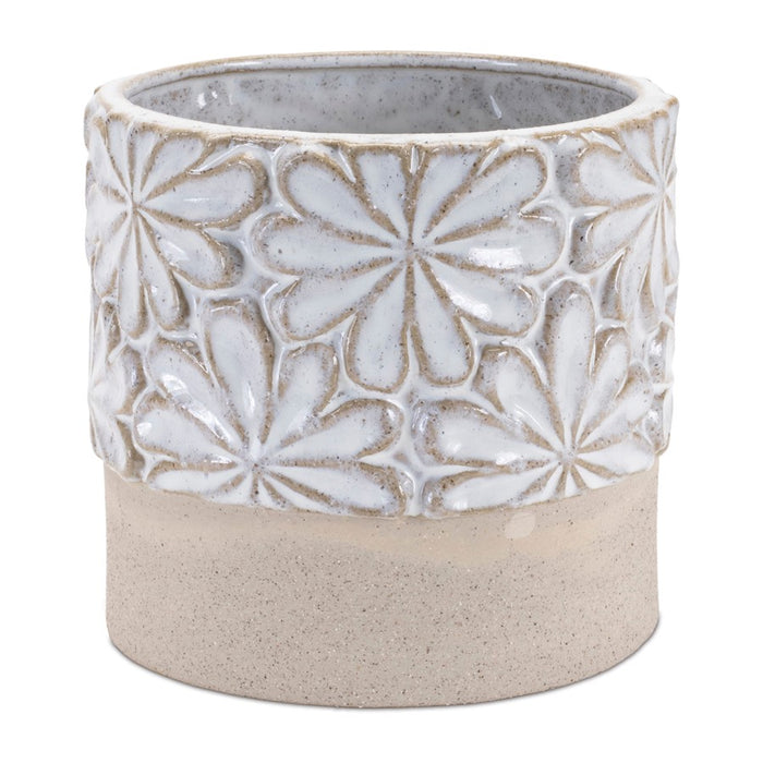 Melrose International Ceramic Floral Planter, Set of 2, Grey/Beige