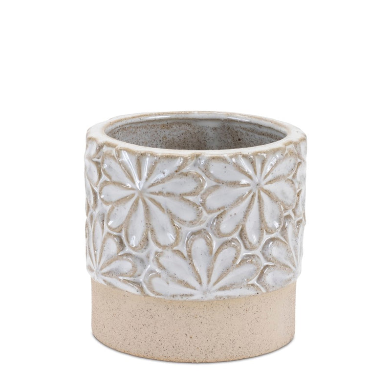 Melrose International Ceramic Floral Planter, Set of 2, Grey/Beige