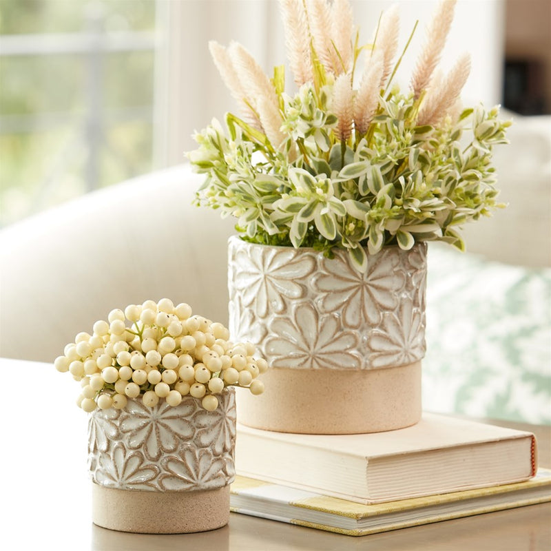 Melrose International Ceramic Floral Planter, Set of 2, Grey/Beige