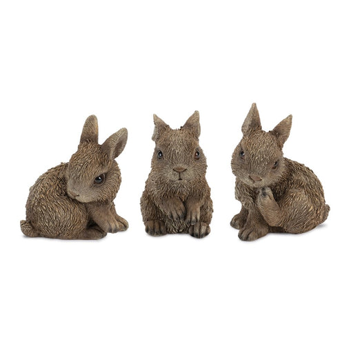 Melrose Mini Garden Bunny Rabbit Figurine, Set of 3, Brown - 92169DS