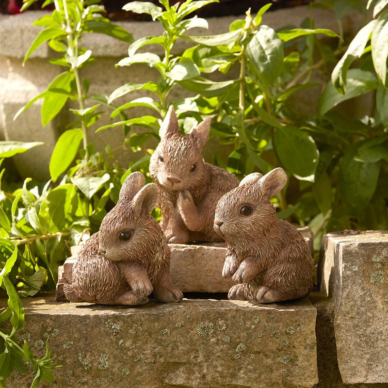 Melrose Mini Garden Bunny Rabbit Figurine (Set of 3), Brown