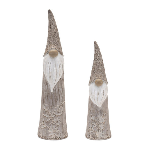 Melrose International Floral/Leaf Carved Gnome, Set of 2, Beige/White - 92171DS