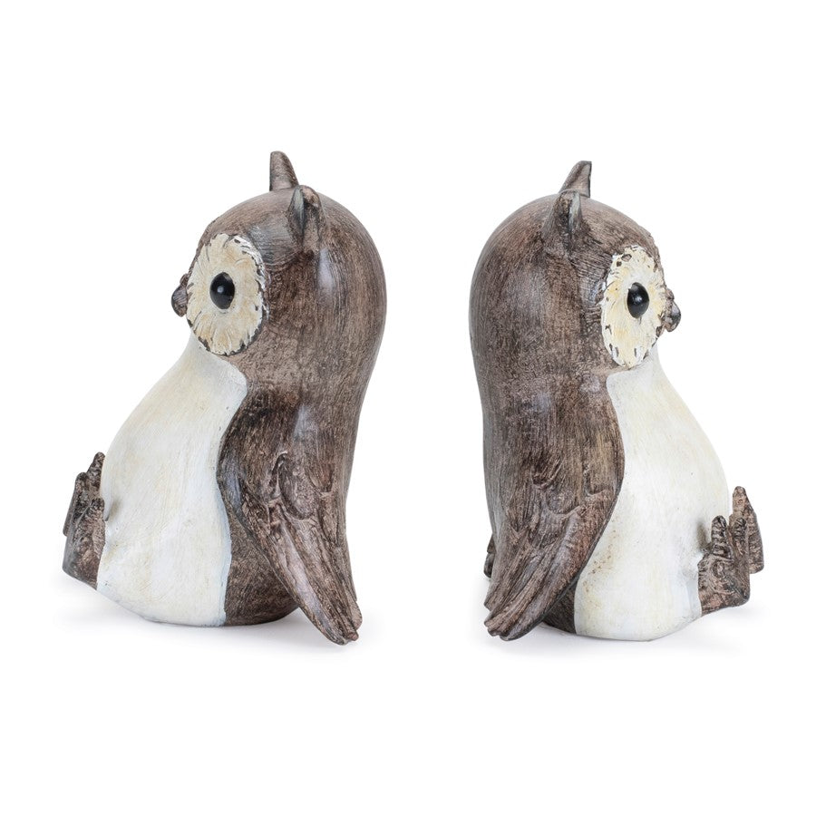 Melrose International Woodland Owl Bookends, Set of 4, Brown/White - 92178DS