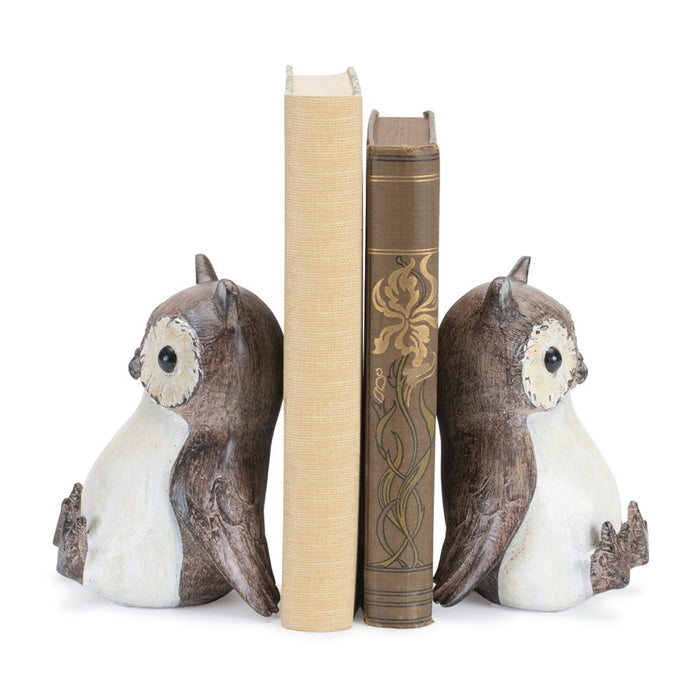 Melrose International Woodland Owl Bookends, Set of 4, Brown/White