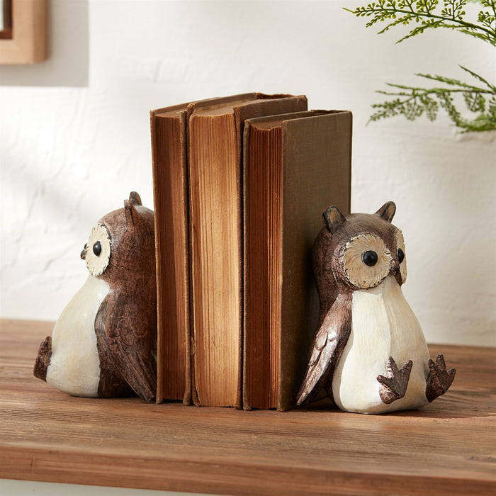 Melrose International Woodland Owl Bookends, Set of 4, Brown/White