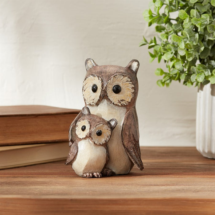 Melrose Int.land Owl/Baby Figurine, Set of 4, Brown/White