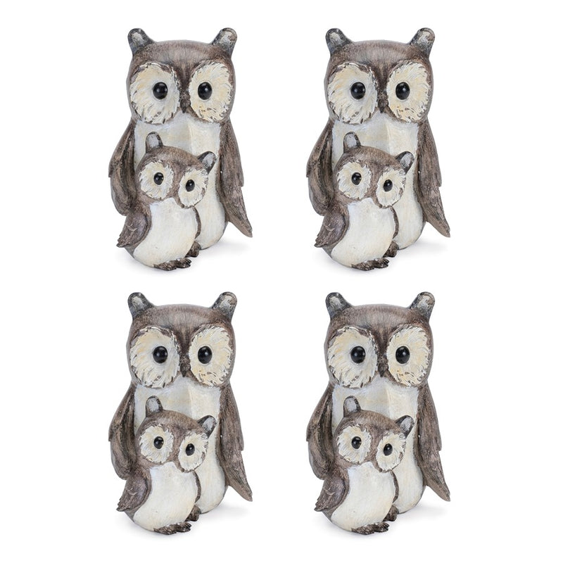 Melrose Int.land Owl/Baby Figurine, Set of 4, Brown/White
