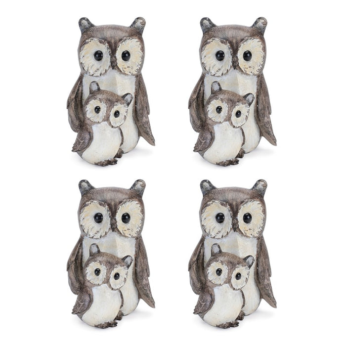 Melrose Int.land Owl/Baby Figurine, Set of 4, Brown/White