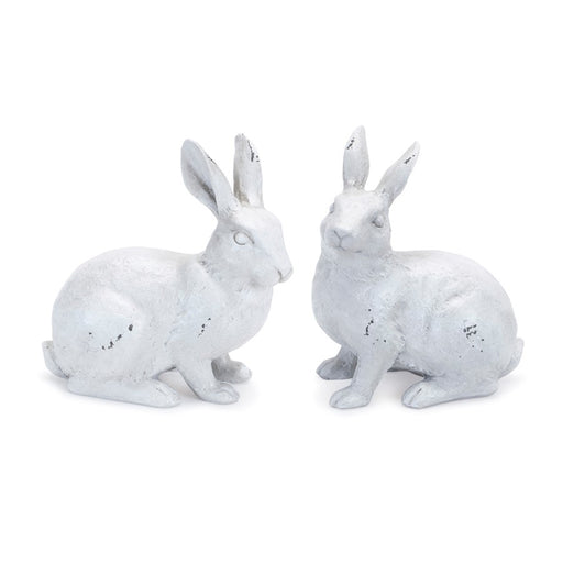 Melrose Distressed Garden Rabbit Figurine, Set of 2, White - 92187DS