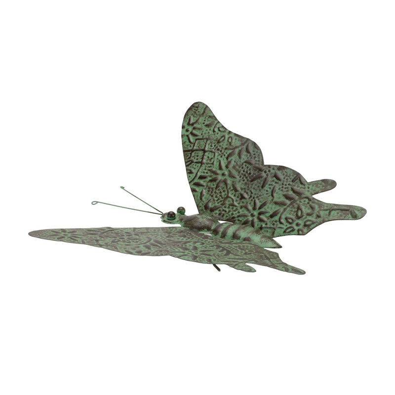Melrose Iron Metal Butterfly Garden Accent 12.5"L, Green/Black - 92194DS