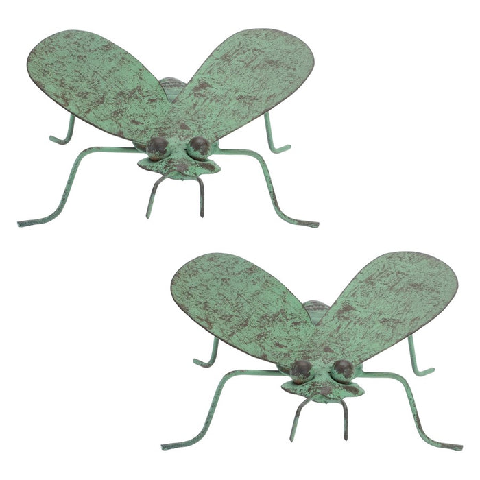 Melrose Iron Metal Bumble Bee Garden Accent, Set of 2, Green
