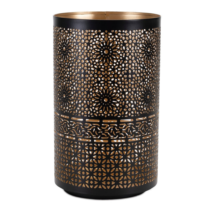 Melrose Mandala Punched Metal Candle Holder, Set of 2, Black/Gold