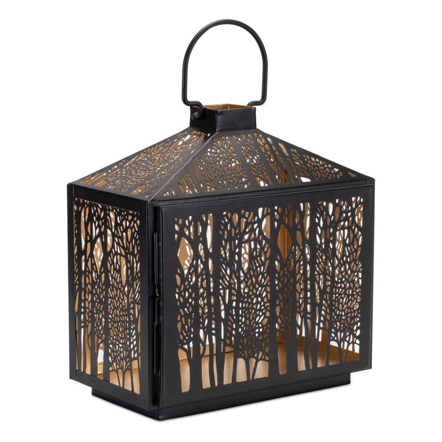 Melrose Forest Cut Metal Lantern/Gold Accent 12"H, Black/Gold - 92220DS
