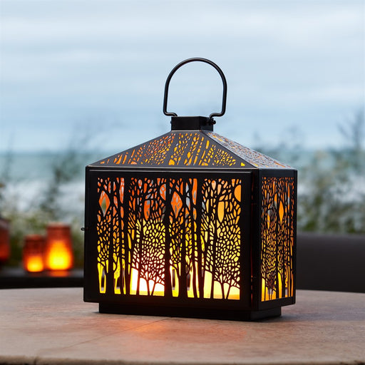 Melrose Forest Cut Metal Lantern/Gold Accent 12"H, Black/Gold