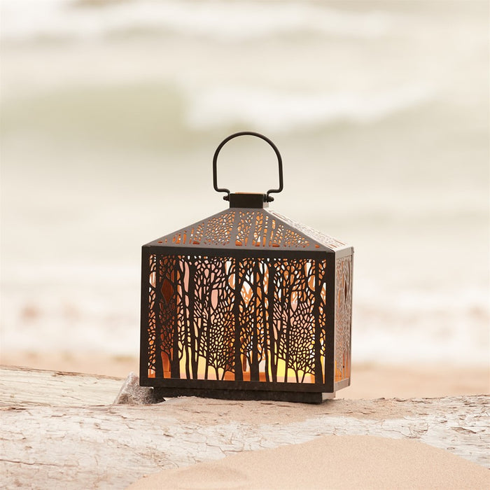 Melrose Forest Cut Metal Lantern/Gold Accent 12"H, Black/Gold