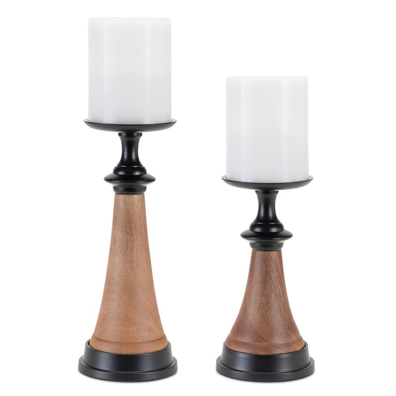 Melrose Tapered Wood/Metal Candle Holder, Set of 2, Brown/Black - 92223DS