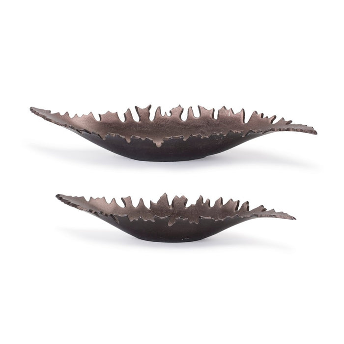 Melrose International Aluminum Leaf Bowl, Set of 2, Bronze - 92230DS